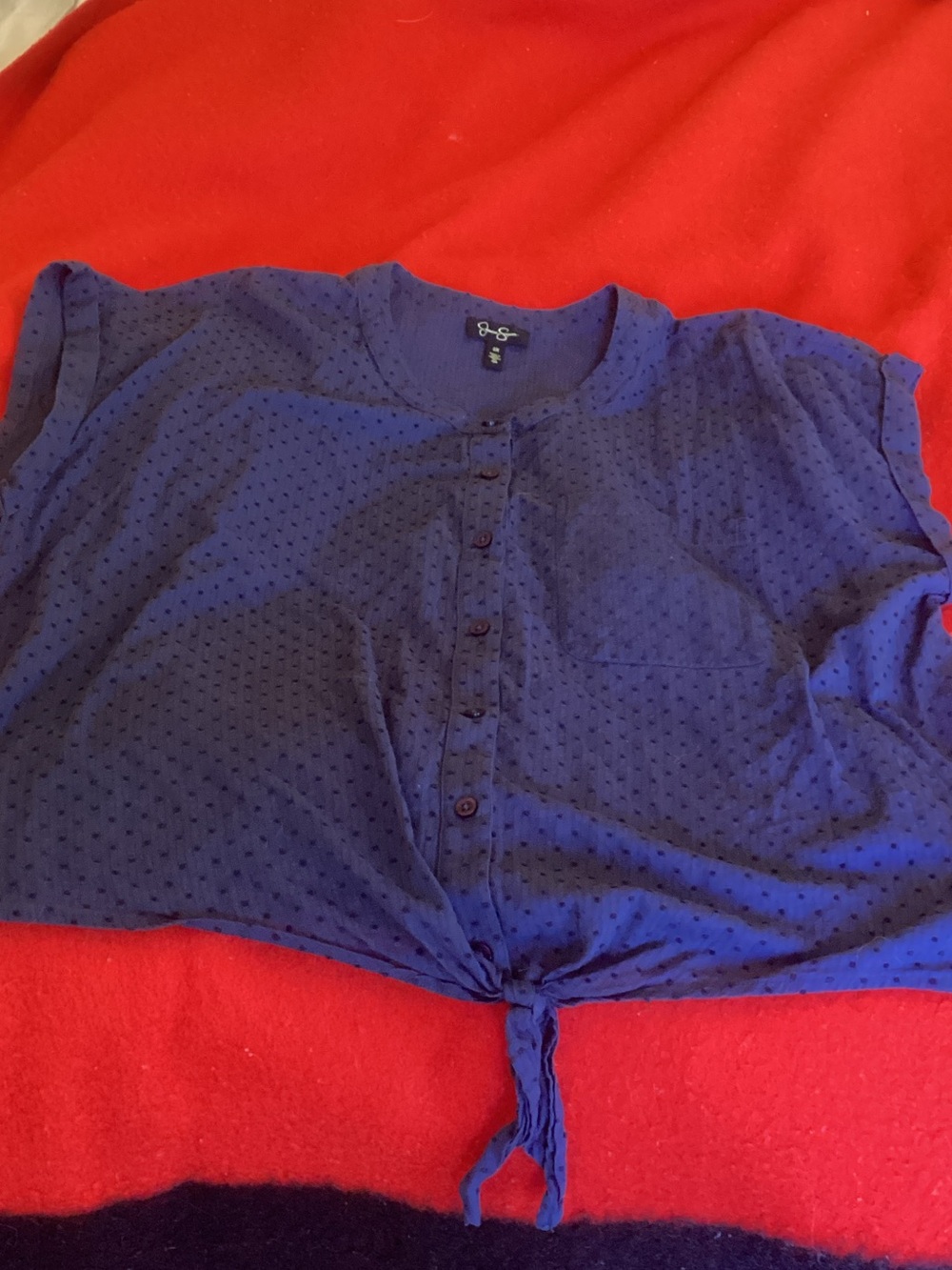 Jessica Simpson Navy Blue Short-Sleeve Button-Down Tie-Hem